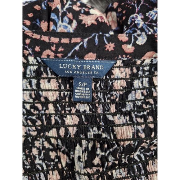 EUC Lucky Brand Black & Pink Floral Boho Long Sleeve Blouse/Sz. S - Picture 6 of 7